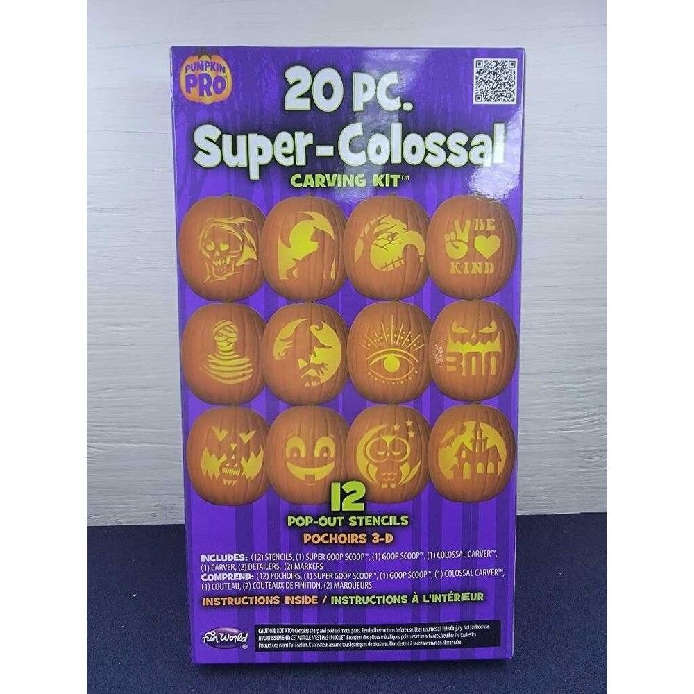 Pumpkin Pro 20 Pc Super Colossal Carving Kit Halloween Stencils